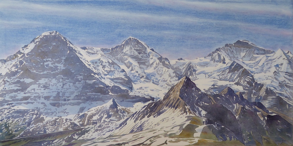 Eiger, Moench und Jungfrau 60 x 120cm, Aquarell auf Baumwolle